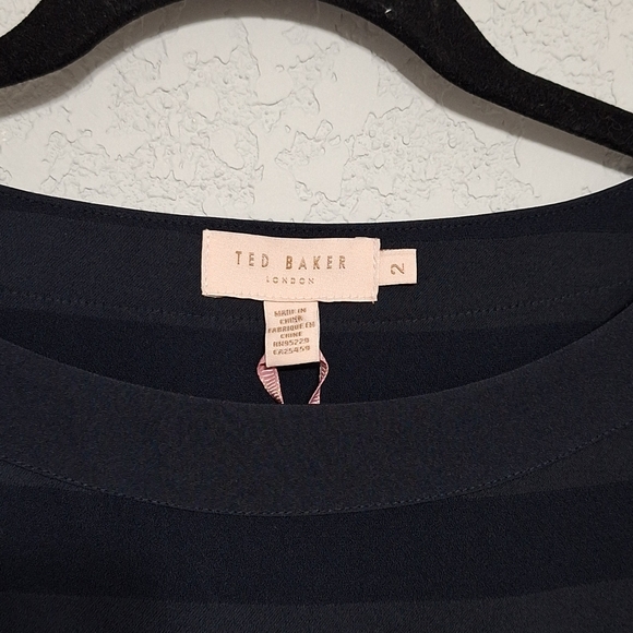 Ted Baker Linnie Asymmetrical Stripe Midi Dress Navy Drawstring Waist NWT - Picture 5 of 9